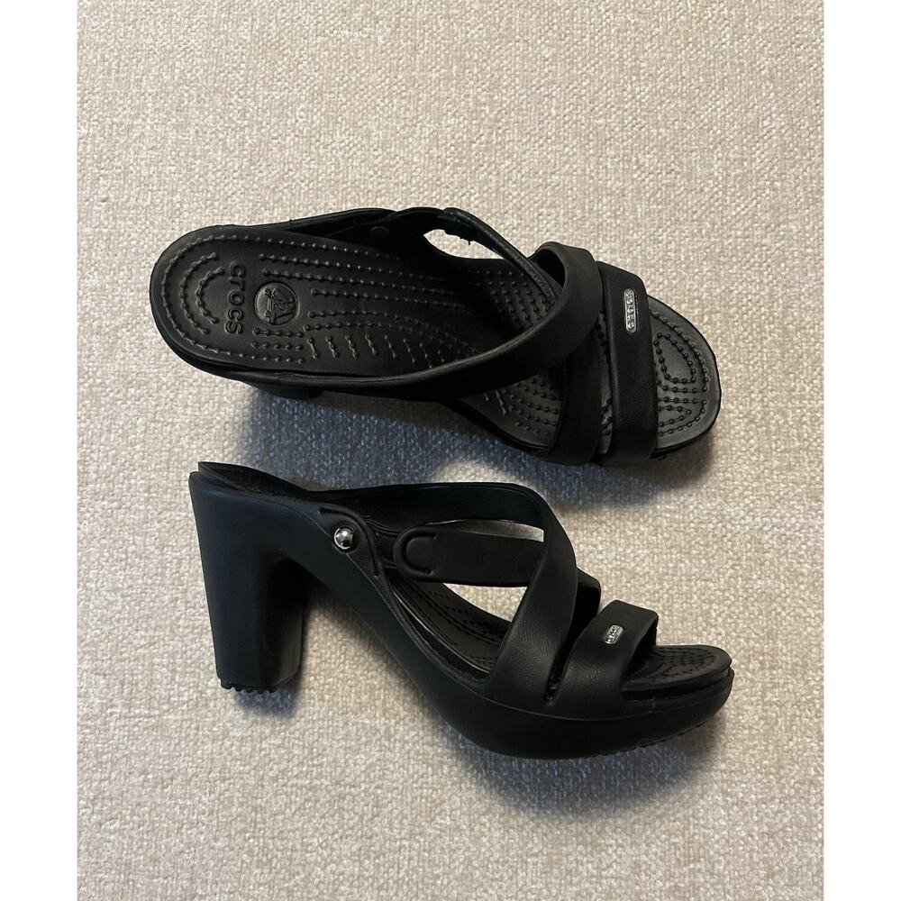 Crocs Cyprus IV Black Rubber Strappy Heels Slip-on Sandals Women’s Size 6 14558
